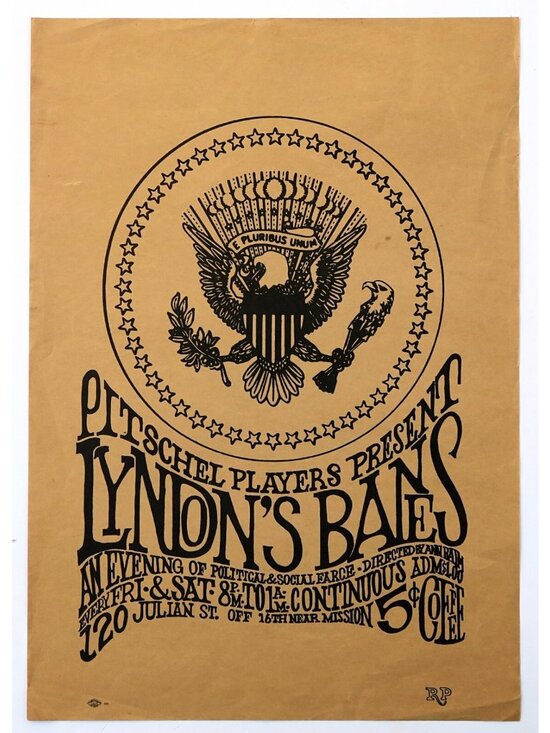 Lyndon's Bane Other - 1960s San Francisco Poster, Pitschel Players Satire “Lyndon’s Bane”, Vintage Art
